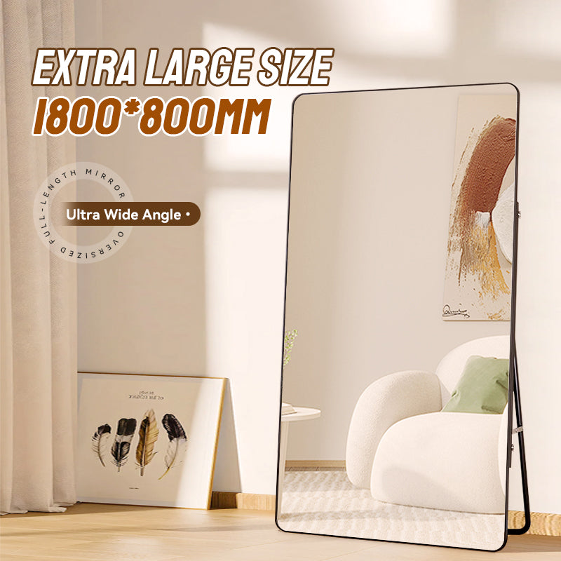 MOK Body Mirror 180*80CM Mirror With Stand Floor-To-Ceiling Wall Mounting Mirror Full Body Metal Border Full Body Mirror With Stand Whole Body Mirror Explosion-Proof HD Glass