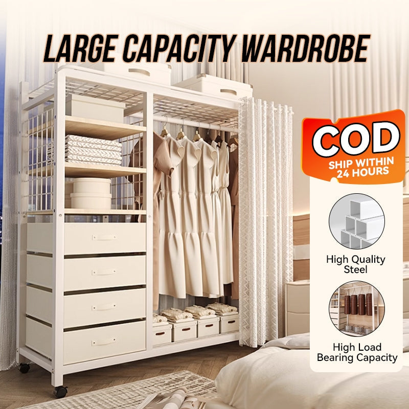 MOK 158*40*160CM With Drawers Open Coat Racks Multifunctional Large Capacity Steel And Wood Cabinets