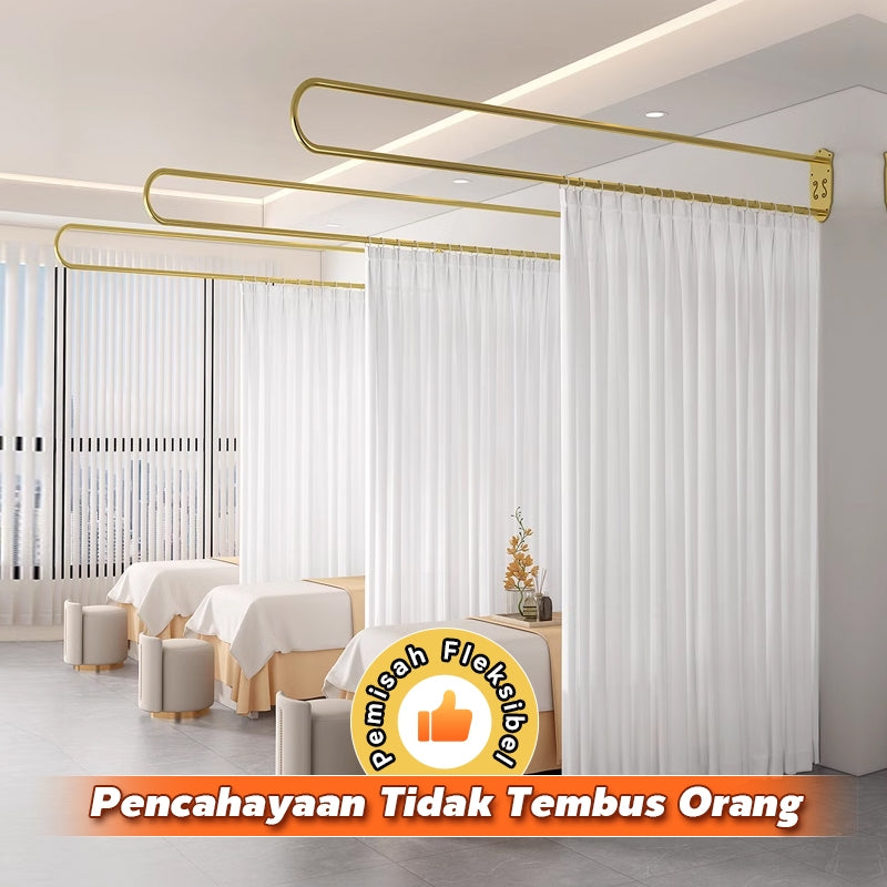 MOK 2M Steel U Curtain Room Barrier White / Gold Bed Curtain Shading Stable Beauty Store / Health Tank
