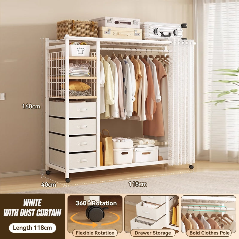 MOK 158*40*160CM With Drawers Open Coat Racks Multifunctional Large Capacity Steel And Wood Cabinets