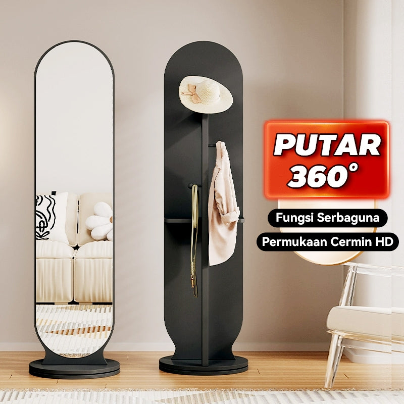 【Upgraded Version】MOK 166*36cm Cermin 360 ° Rotating Chassis Glass+Clothes Rack+Storage Rack Three In One