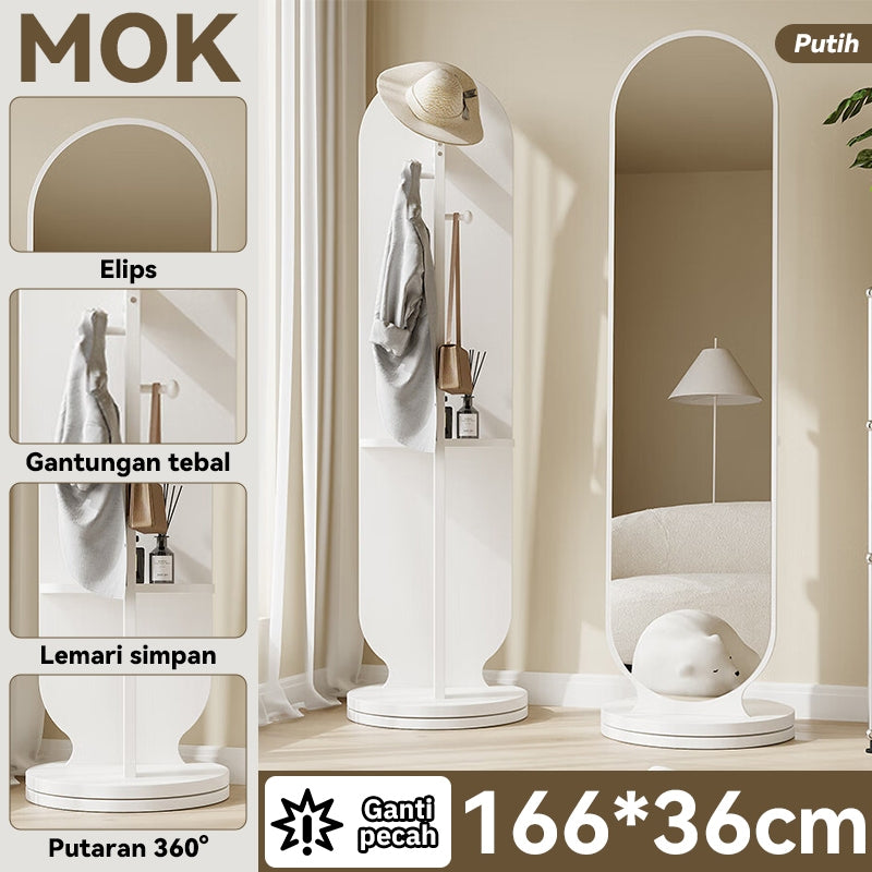 【Upgraded Version】MOK 166*36cm Cermin 360 ° Rotating Chassis Glass+Clothes Rack+Storage Rack Three In One