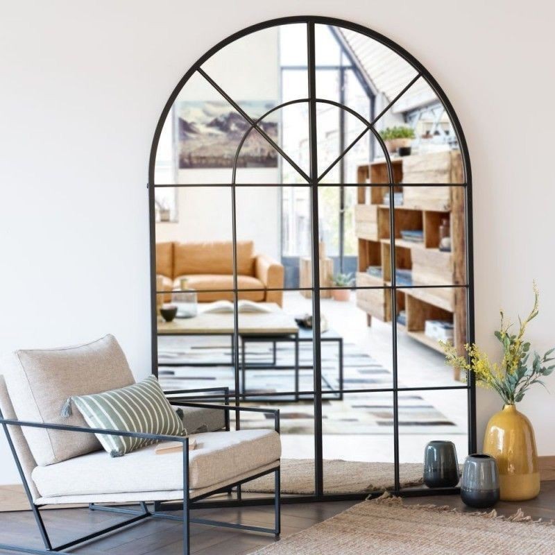 MOK 120-180cm Arched Iron Mirror Tempered Glass Wall Mounted/Floor Standing Explosion-Proof Glass Vintage/Cafe/Clothing Store